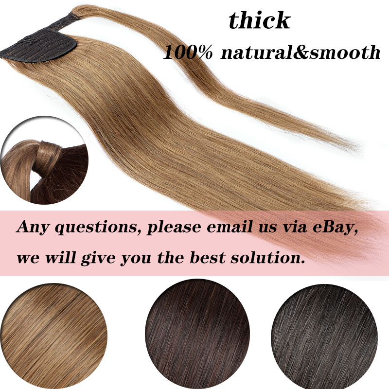 Smooth Ponytail 100% Human Hair Clip In Remy Hair Pony Tail Extensions THICK 22″