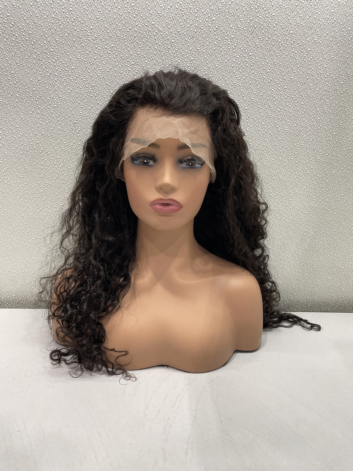 Natural Black Water Wave Human Hair Blend 13×4 Lace Front 180% Density Wig, 22″
