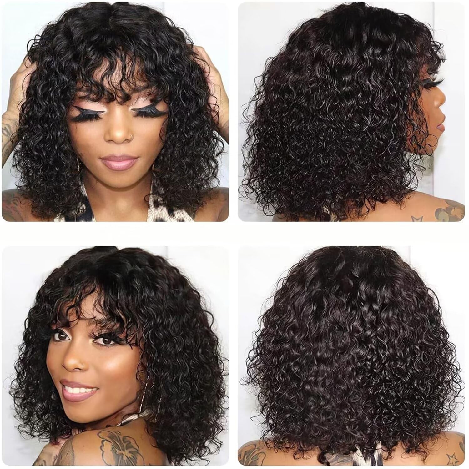 Short Bob Wigs Human Hair Wig With Bangs Curly Bob Wig 2×1 Lace Front Wigs