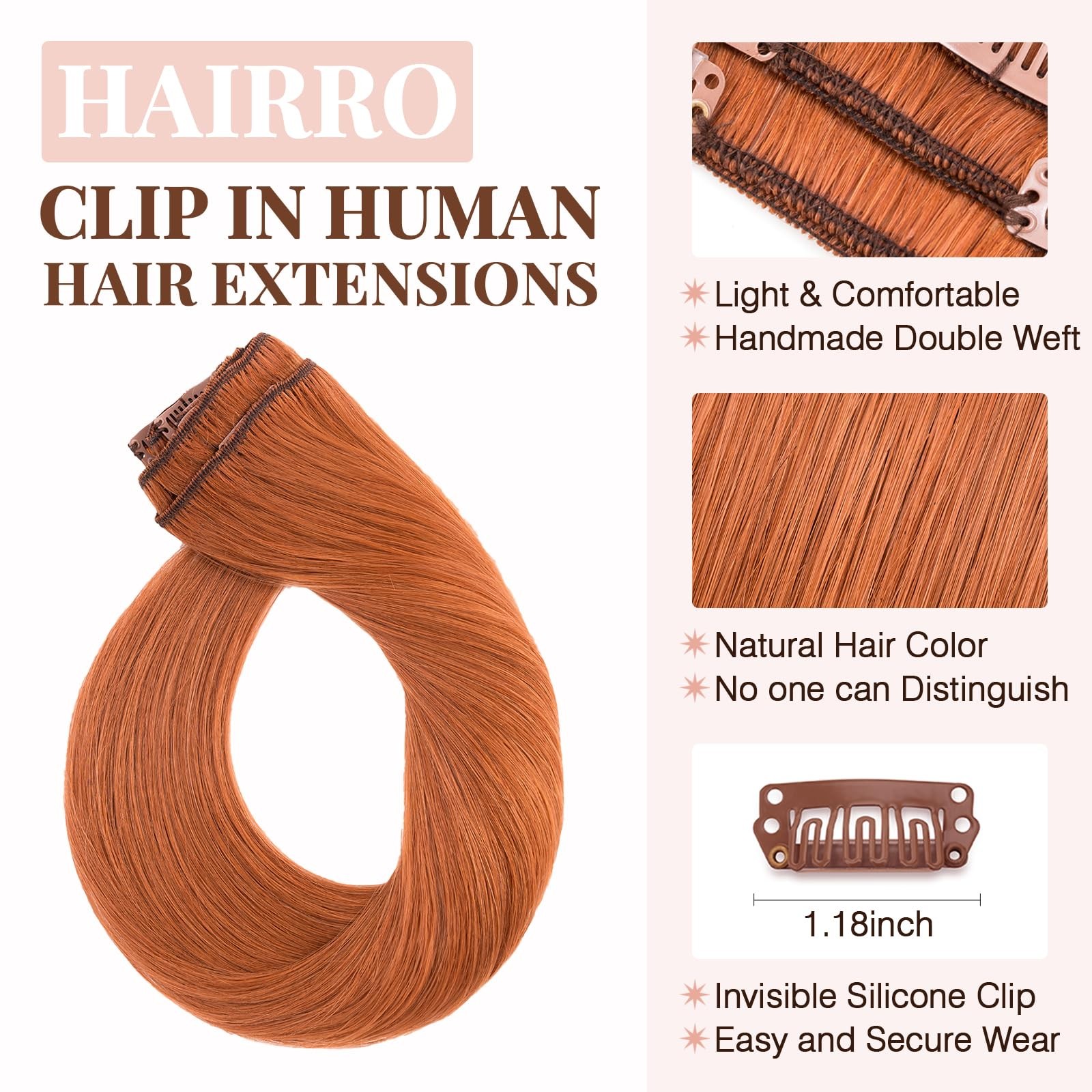 Hairro Clip In Human Hair Extensions 100 Real Hair Clip On Hairpieces Thin Long