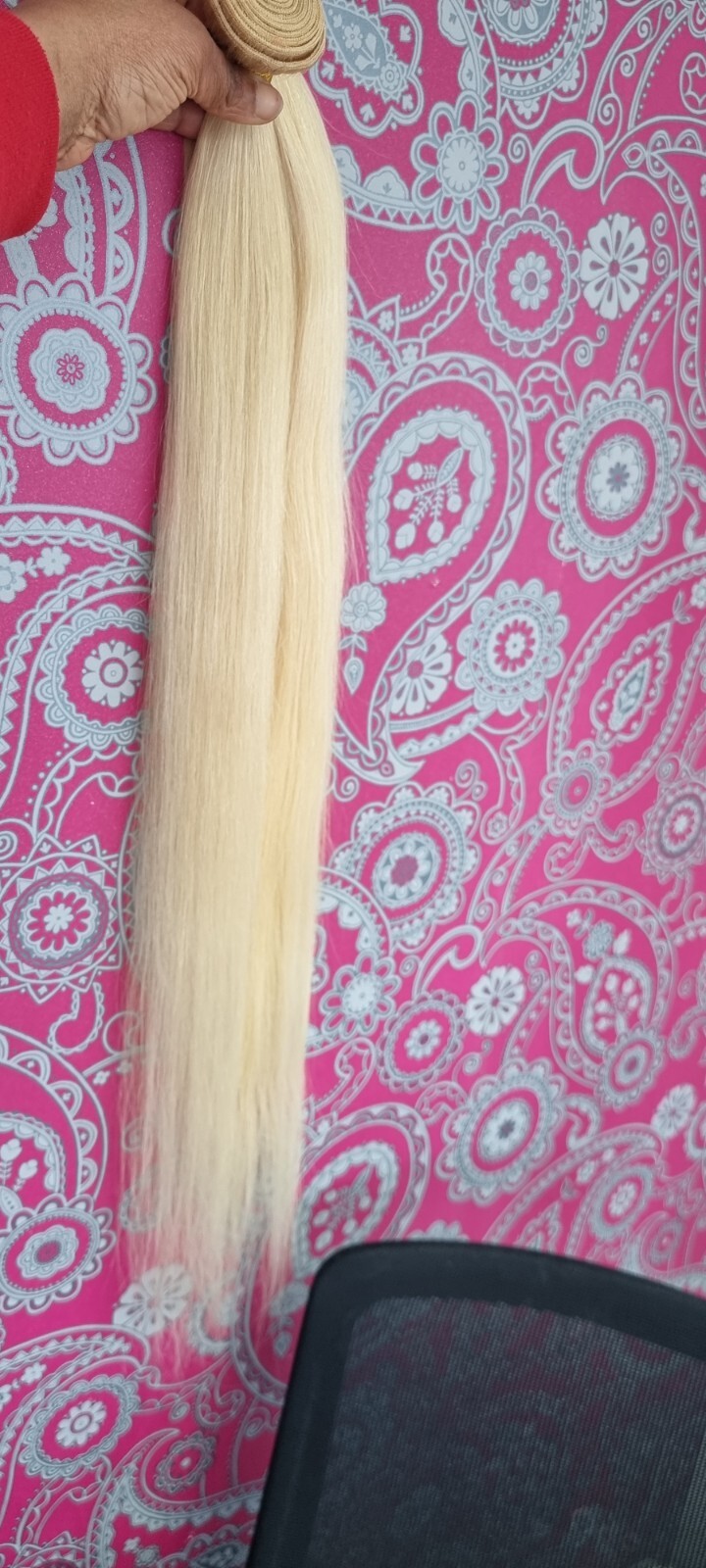 12A BLEACH BLONDE 60# BRAZILIAN HUMAN HAIR BUNDLES SILKY STRAIGHT 32+34INCH 200g