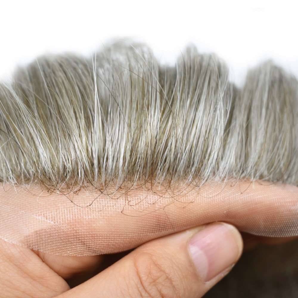 Mens Toupee Hairpiece Swiss Welded Mono Lace Wig for Men Hair System Replacement