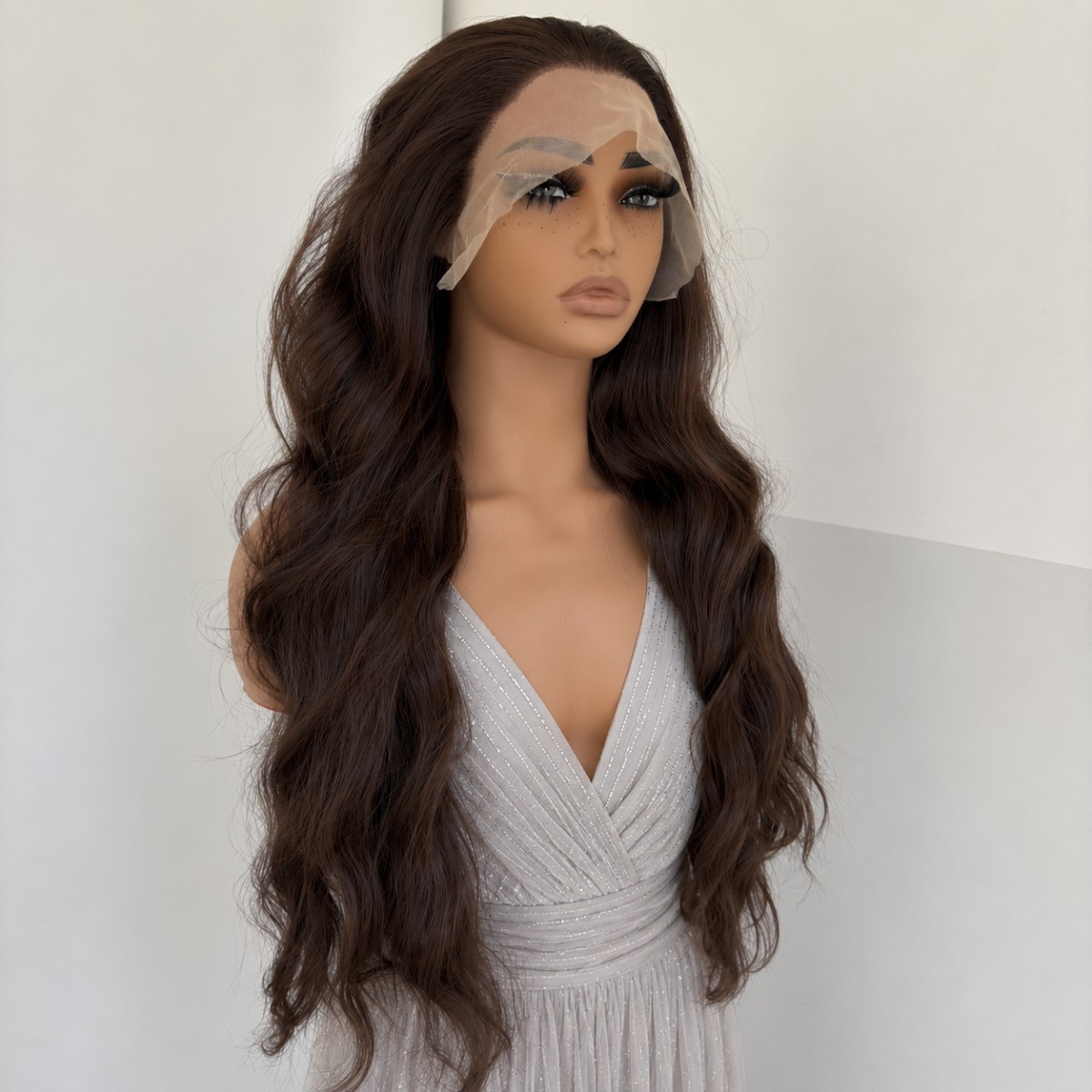 HD Lace Front Wig Long Wavy Heat Resistant Synthetic Hair Choc Brown