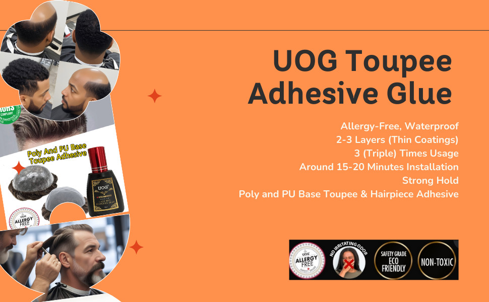 UOG Toupee Glue Adhesive. Hairpiece Glue Adhesive. Allergy-Free, 2 Layers Around