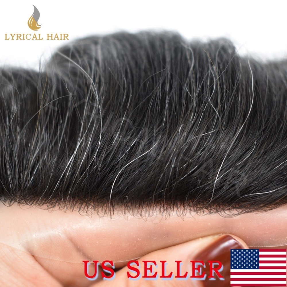 LYRICAL HAIR Mens Toupee Fine Mono Lace Human Hairpiece Skin PU Monofilament Wig