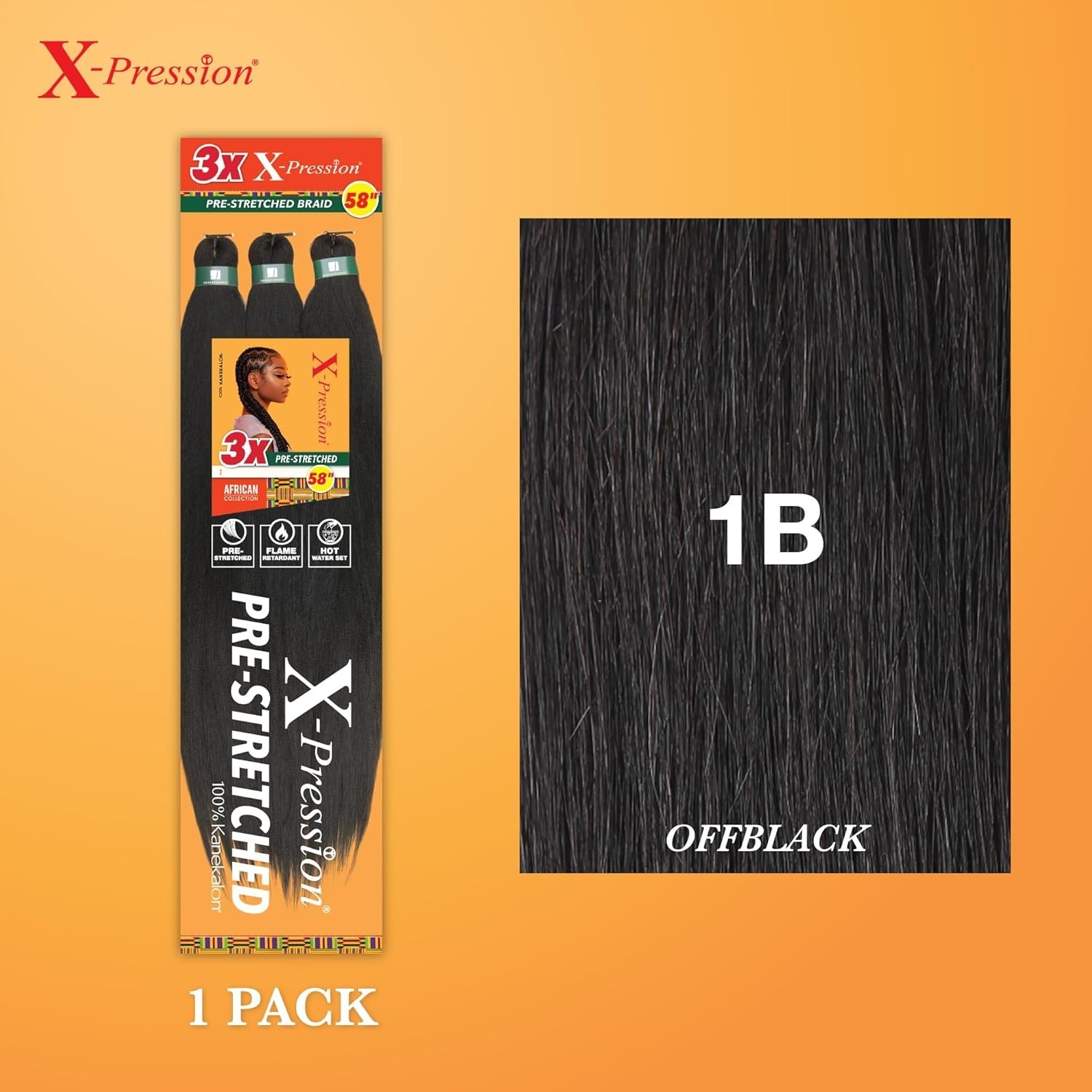 X-pression 58-Inch Flame Retardant Synthetic Braiding Hair for Stylish Twists 1B