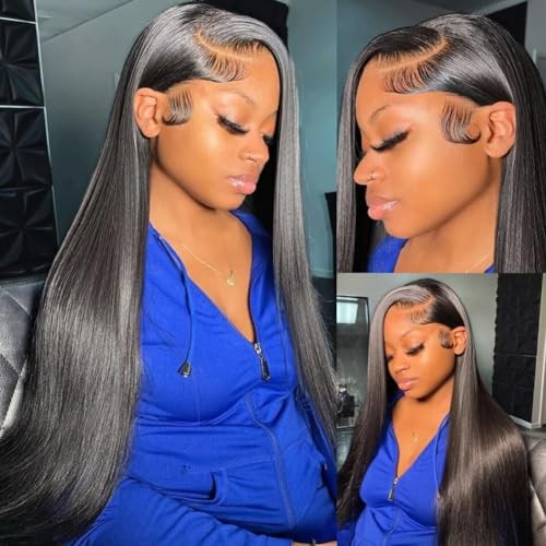 220% Density HD Transparent Lace Front Wigs Human 26 Inch (Pack of 1) Natural