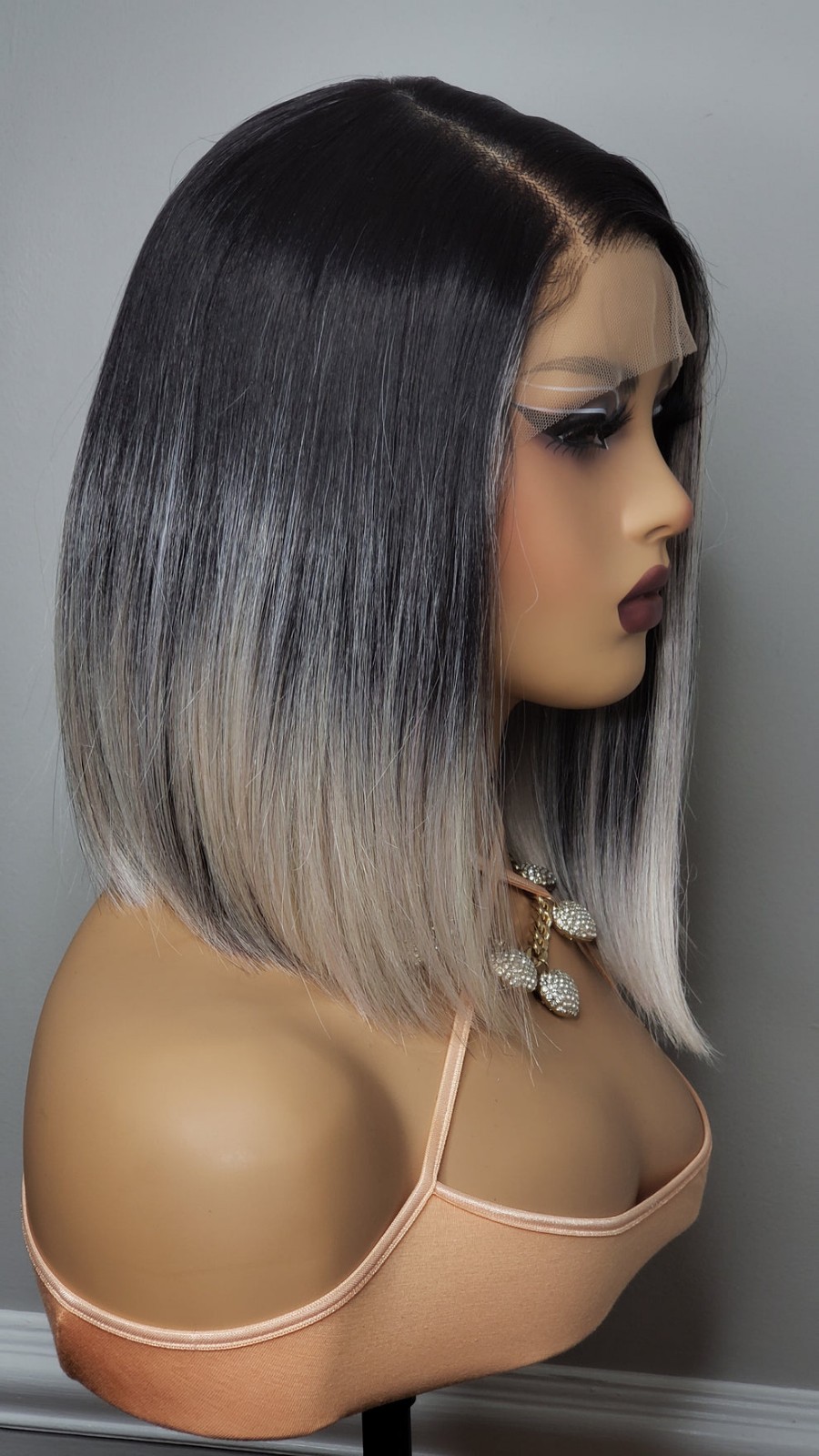 New Black Rose Gold Short Bob Wrap Style Lace Front Wig Womens Fashion Hair Wigs