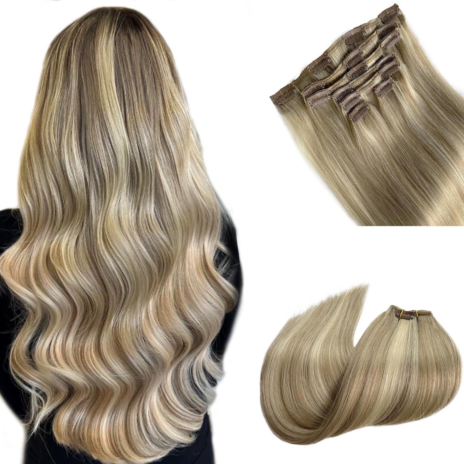 70g Beige Blonde Remy Hair Extensions Clip in Human Hair Extensions Seamless #18