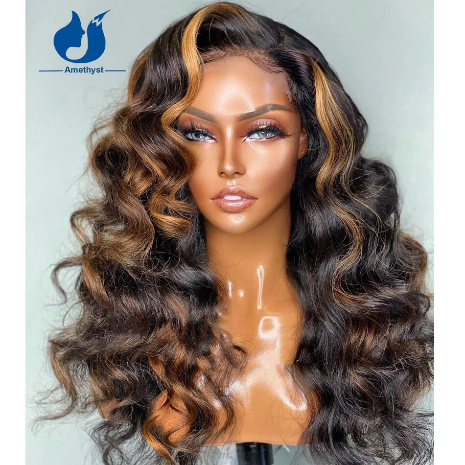13×4 Highlight Lace Front Wigs Human Hair For Women Brazilian Remy Hair Wavy