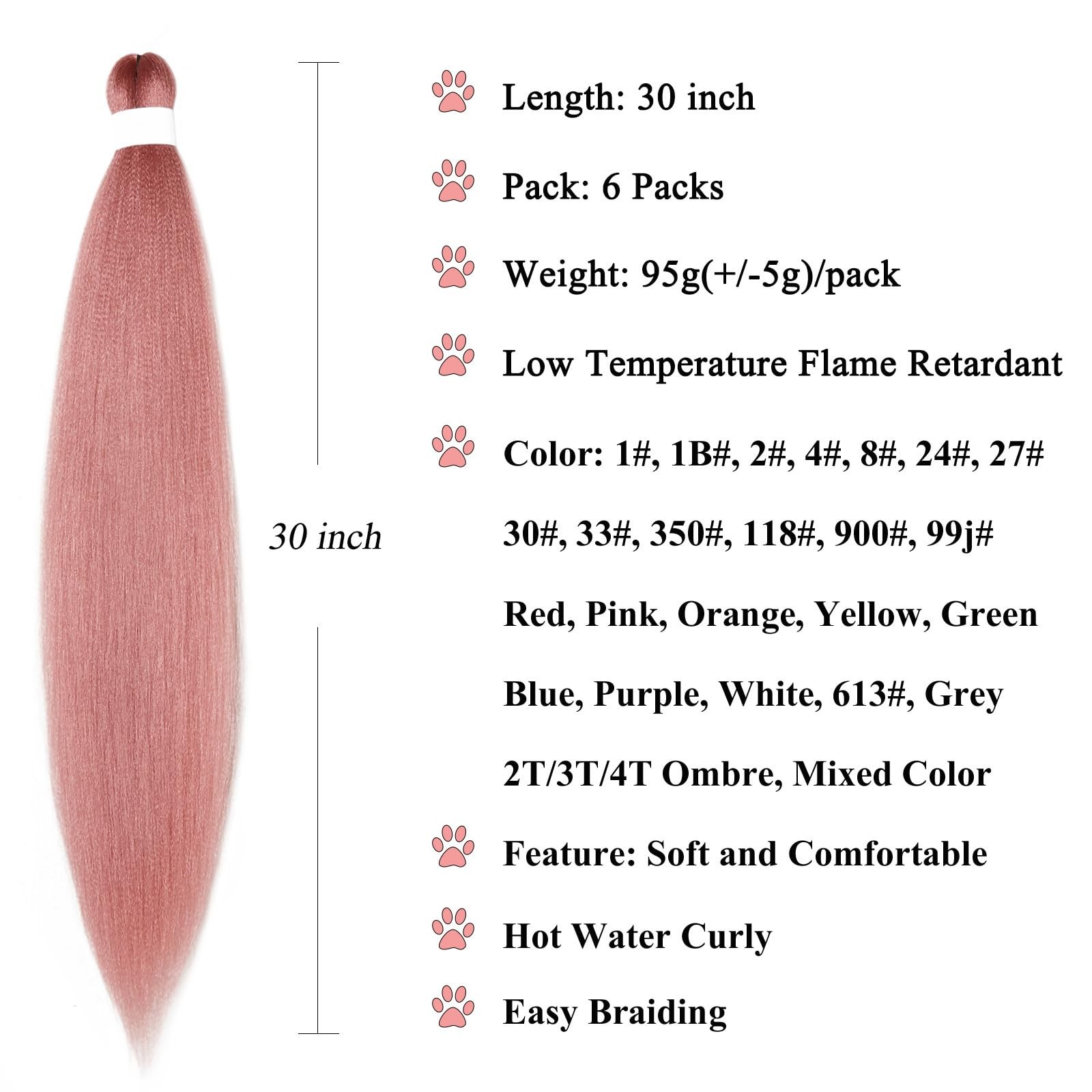 Ai Yuchen 30″ Pre-Stretched Braiding Hair Rose Gold Pink 6 Bundles