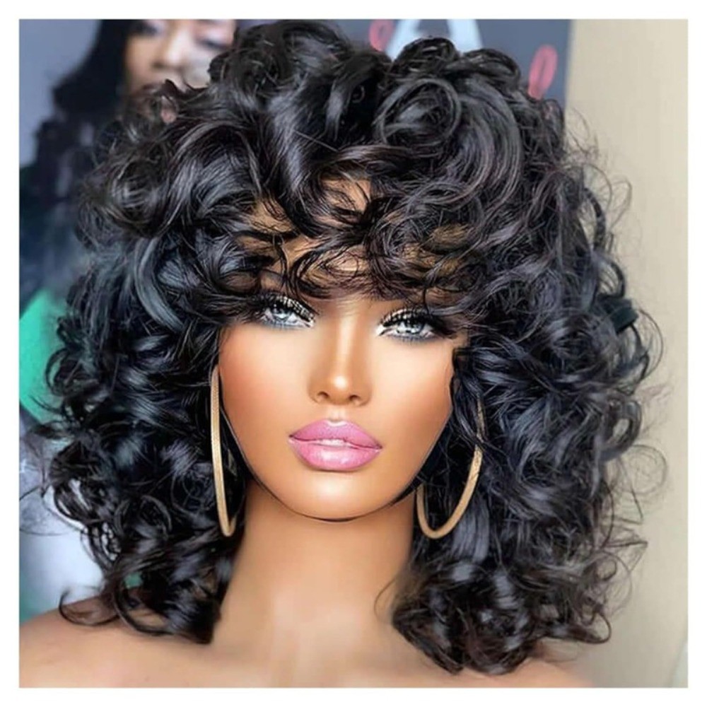 Multi-color Short Afro Kinky Curly Wig Synthetic Full Head Wig For African Women