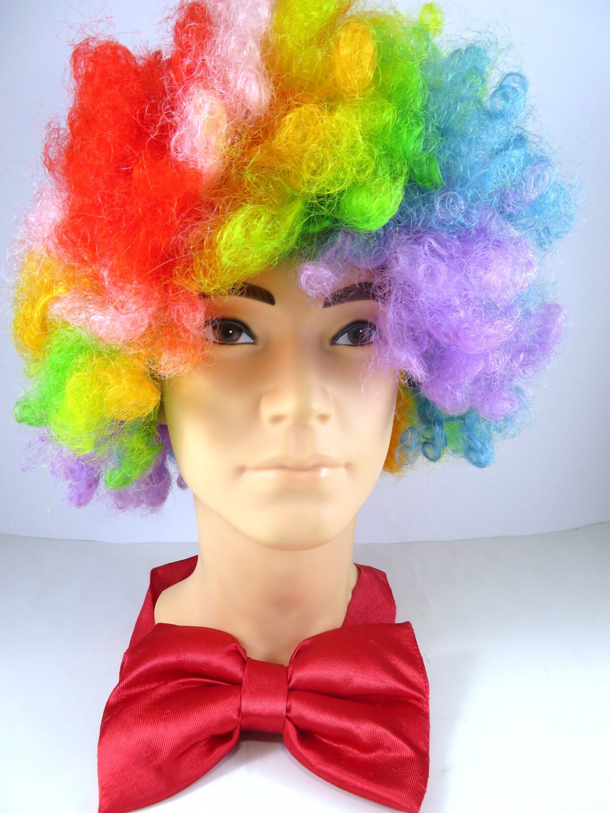 West Bay Vintage Professional Clown Wig Multi-Colors Kanekalon And Red Bowtie