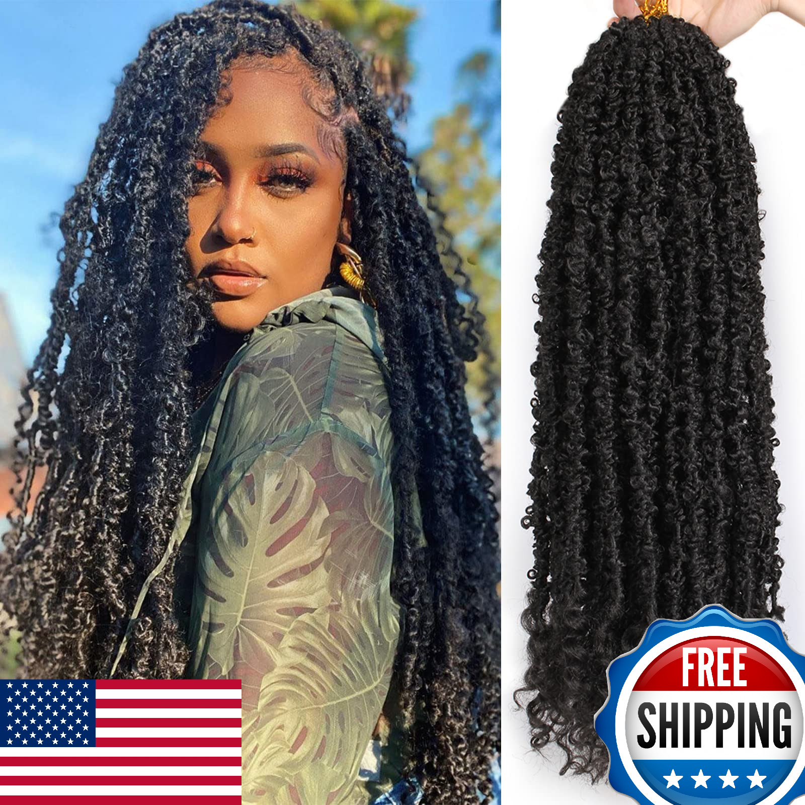 Leeven 24″ Pre-twisted Butterfly Locs Crochet Hair 6 Packs Natural Black