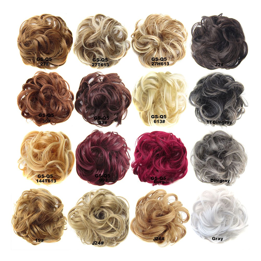 Wavy Hair Bun Extension in Golden Color Easy to Wear Synthetic Elastic Hairpiece
