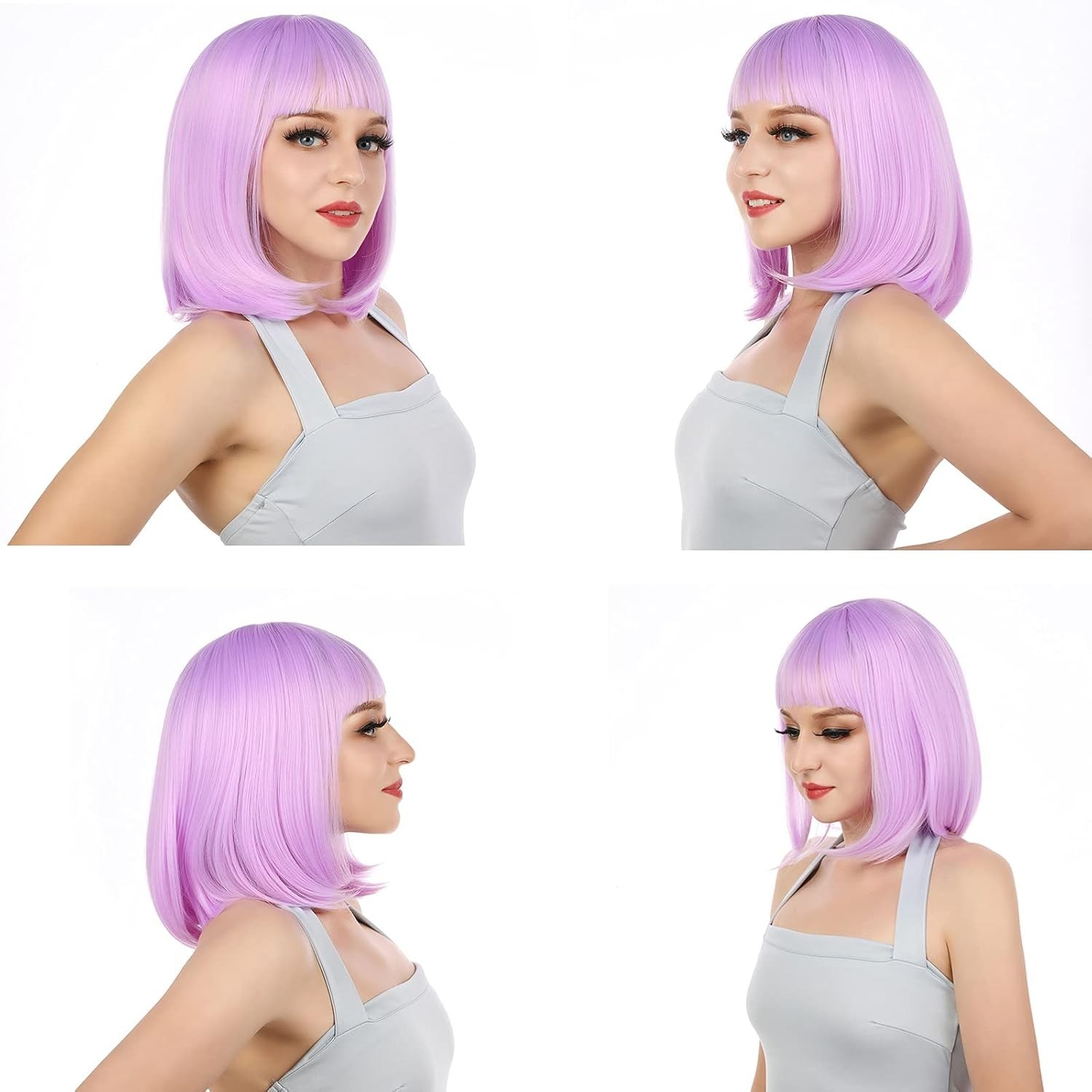 12″ Lavender Purple Straight Bob Wig for Women Cosplay Party 160E191103