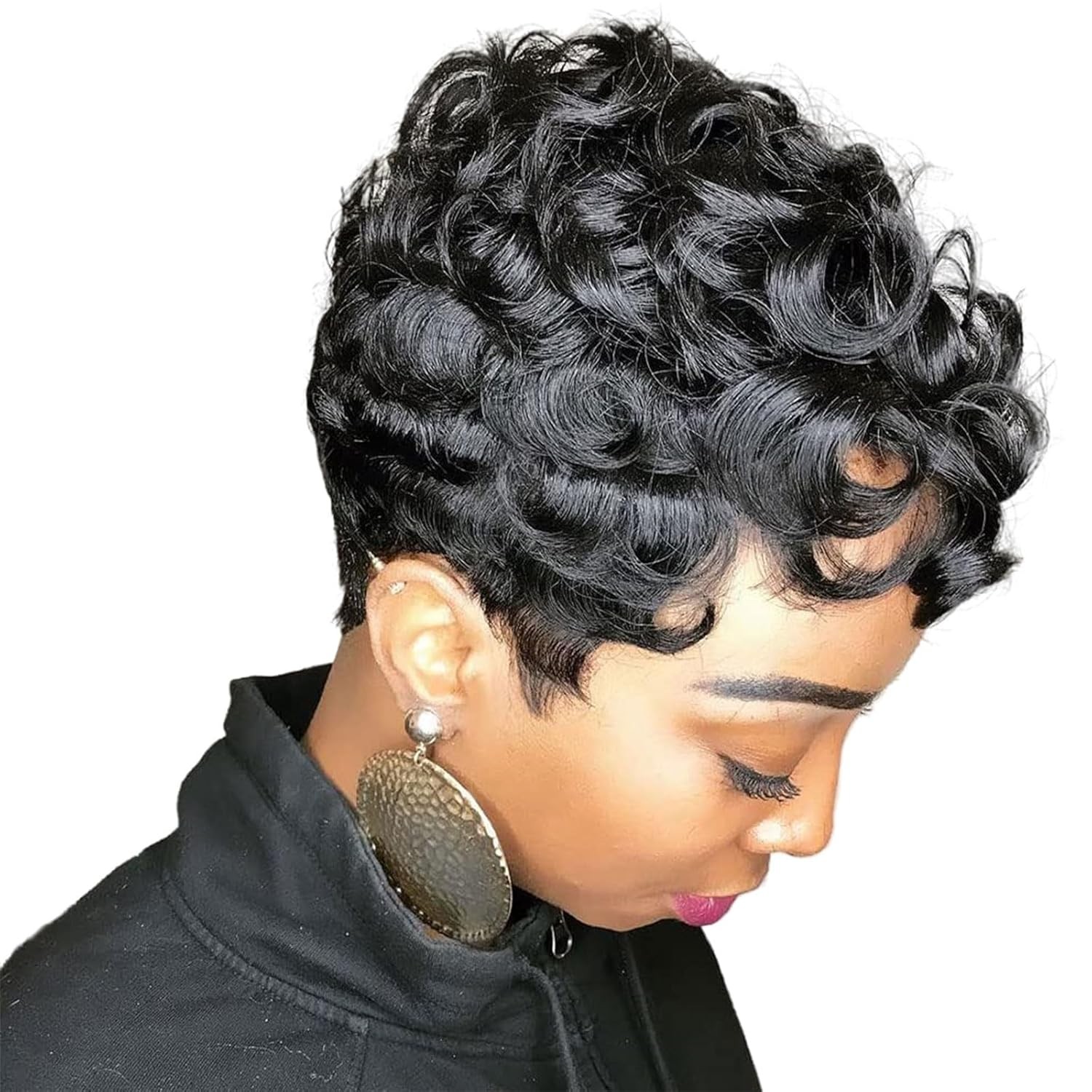 6″ Short Pixie Wigs Black Women Short Black Curly Pixie Synthetic Hair Wigs