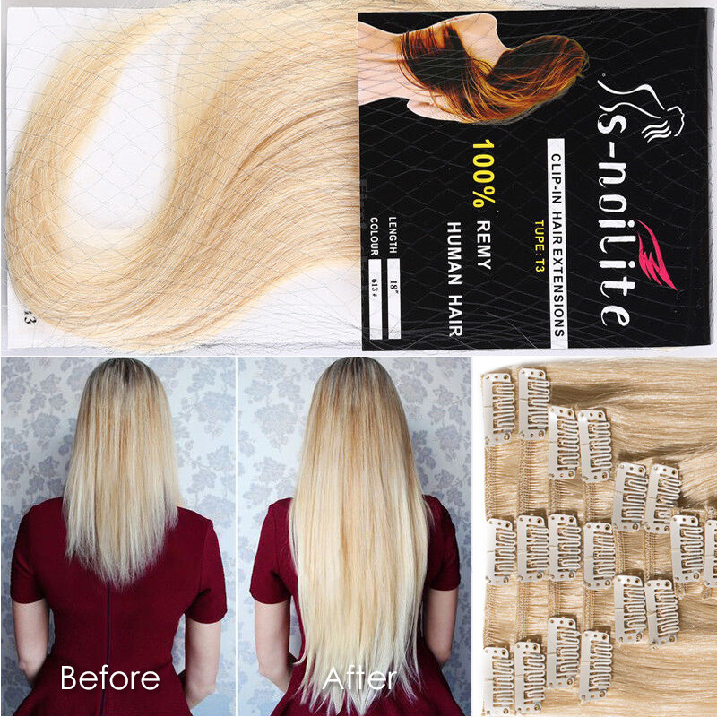 AAA+ 8pcs 16″ 18″ 20″ 22″ 24″ Clip In Real Remy Human Hair Extensions Full Head