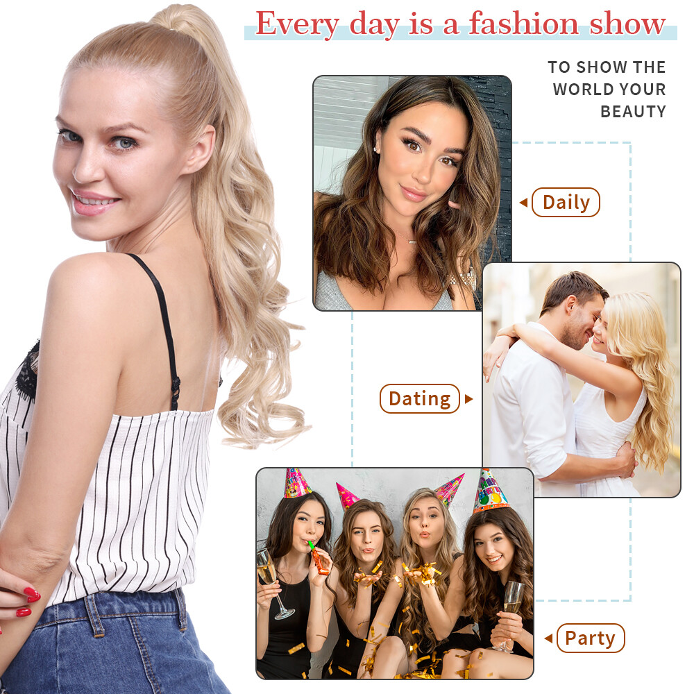 Highlights Long Real Claw Ponytail Clip In Hair Extensions Pony Tail As Human US