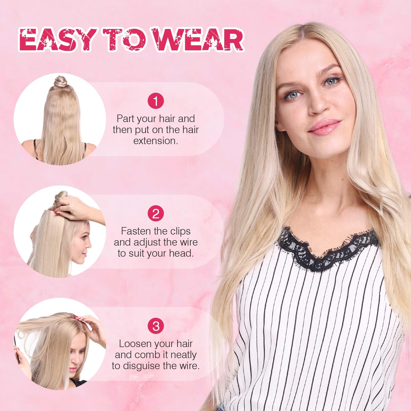 Halo Hair Extensions Real Human Hair My-Lady Adjustable Halo Extensions Real