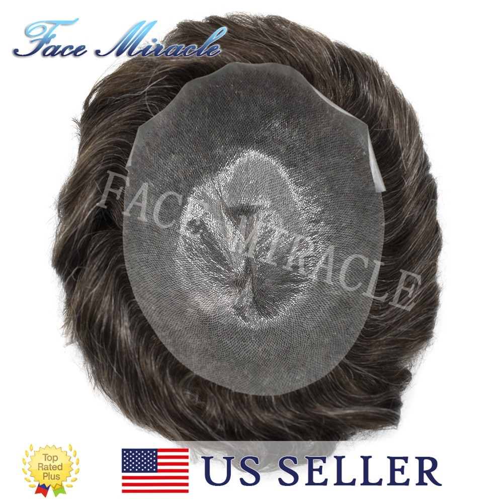 Super Thin Skin Mens Toupee Human Hair Systems PU V-looped Hairpiece Replacement