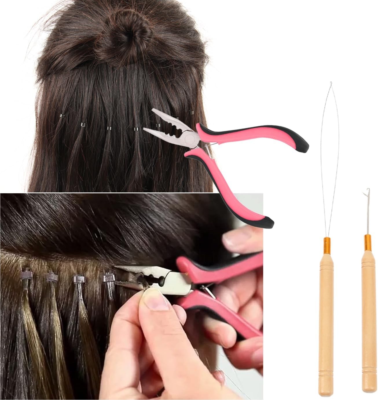 Hair Extension Tools Kit, Microlinks Beads Pliers, Micro Pulling Hook Needle,
