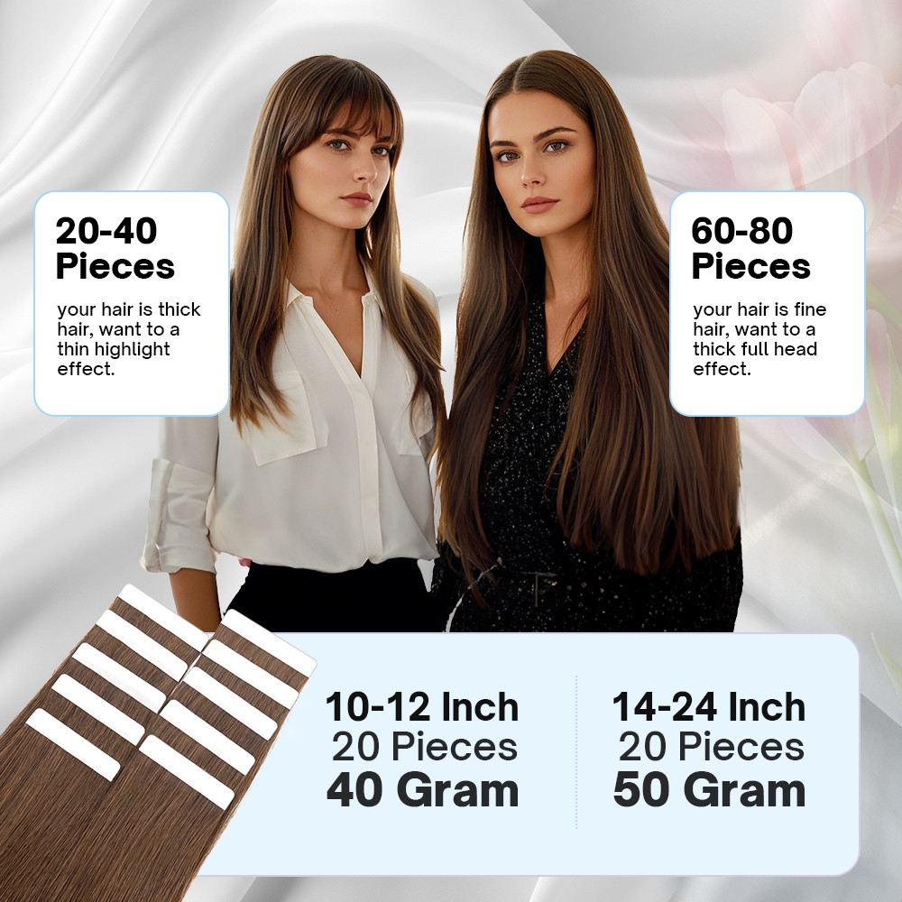 80PCS 200G Tape In Human 100% Remy Hair Extensions Skin Weft Highlight Full Head