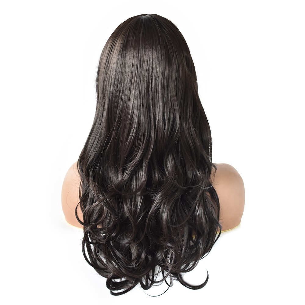 Long Wavy Fashion Cosplay Party Women Wig Bangs Synthetic Black Brown Hair 26″