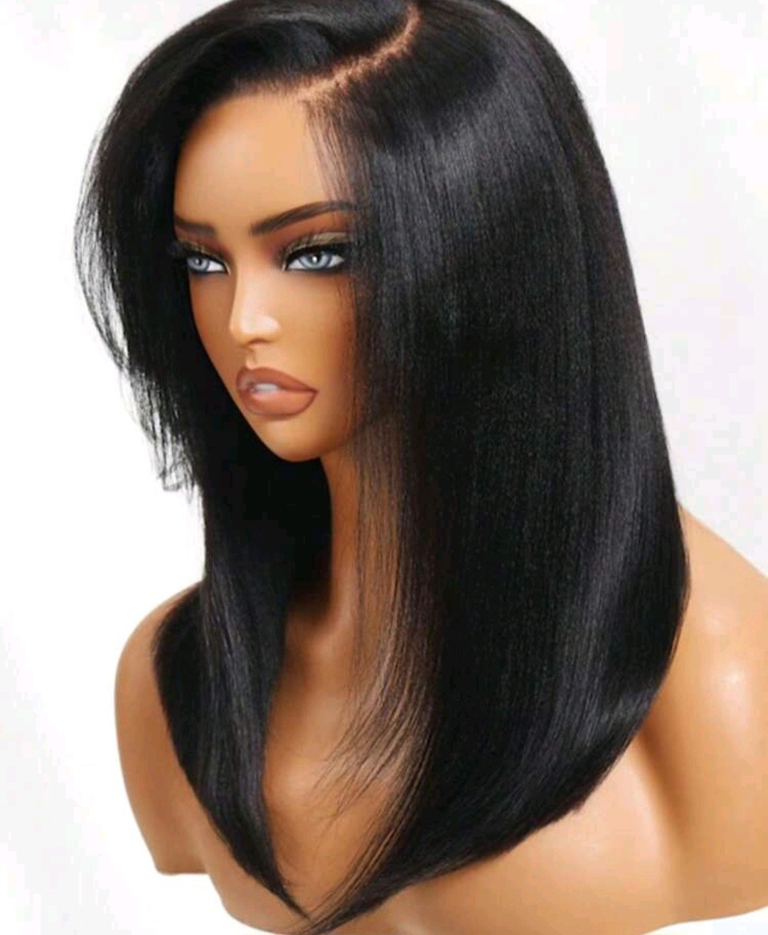 7×5 Lace Yaki Straight Invisi Drawstring Wig With Side Bangs Pre Plucked Pre Cut