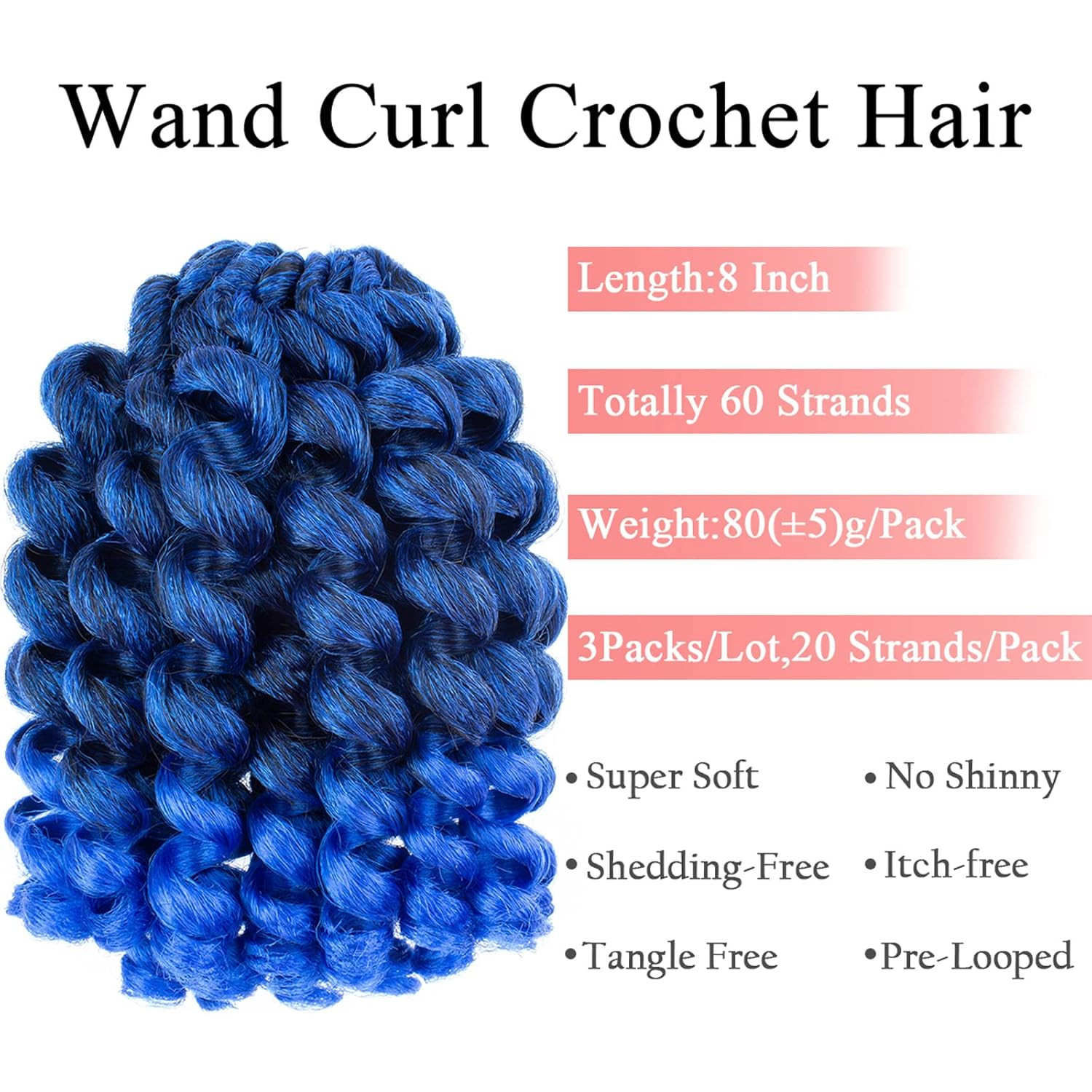 8 Inch Short Jamaican Bounce Wand Curl Crochet Hair 3 Packs Senegalese Twist Syn