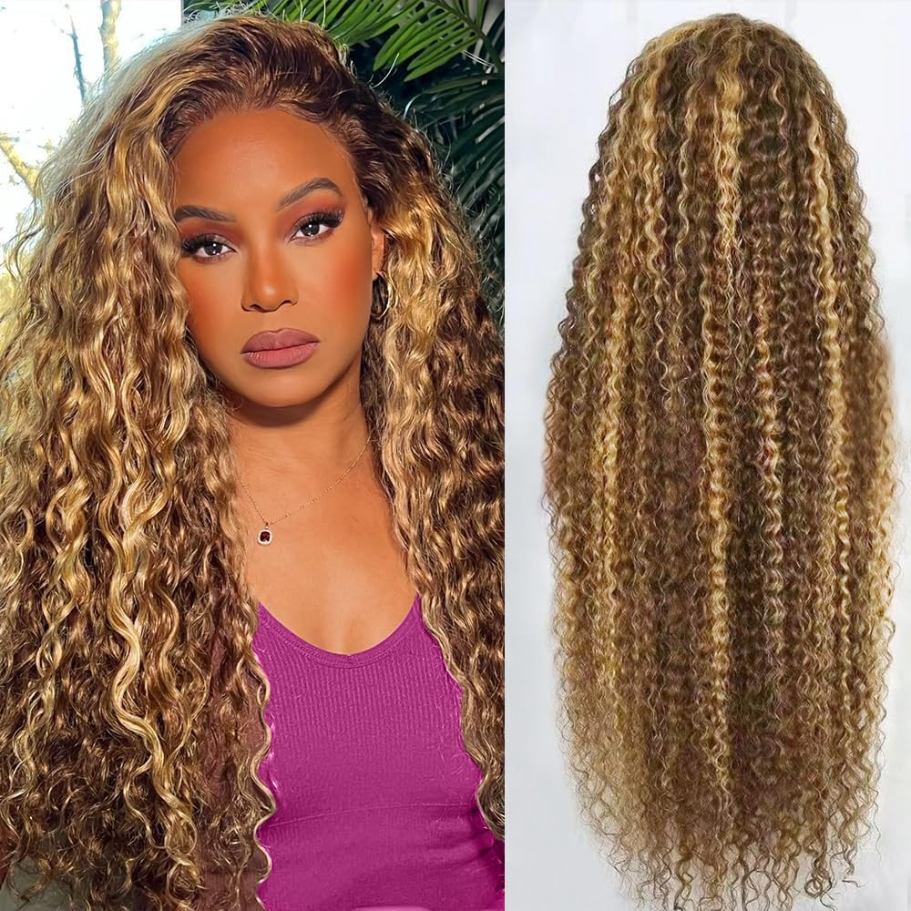 30Inch Highlight Ombre Lace Front Wig Human Hair 13X6 HD Honey Blonde 4/27 Deep