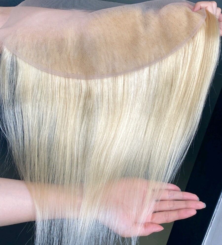 12INCH TRANSPARENT BRAZILIAN VIRGIN HUMAN HAIR BLONDE 613# 13X4 FRONTAL STRAIGHT