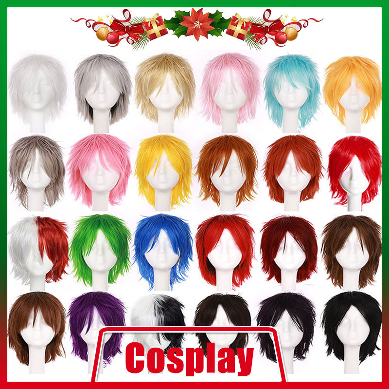 Mens Full Head Wigs Short Anime Cosplay Christmas Party Layered For Women Unisex