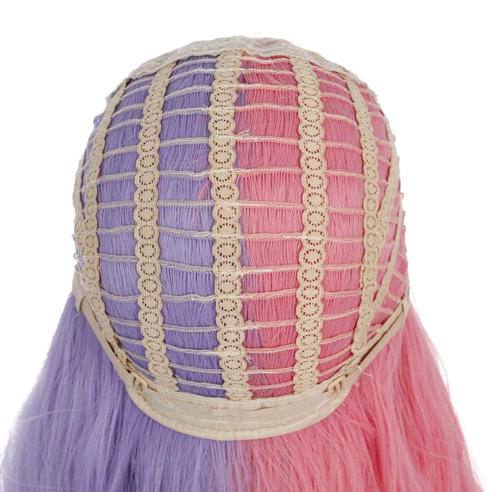 Purple and Pink Wig Long Curly Wig with Bangs Half Color Wigs for Women Girls…