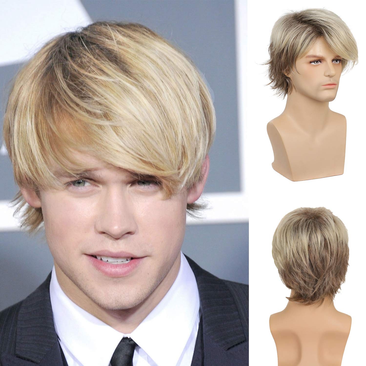 Mens Blonde Wig Short Layered Natural Synthetic Heat Resistant Wigs Halloween…