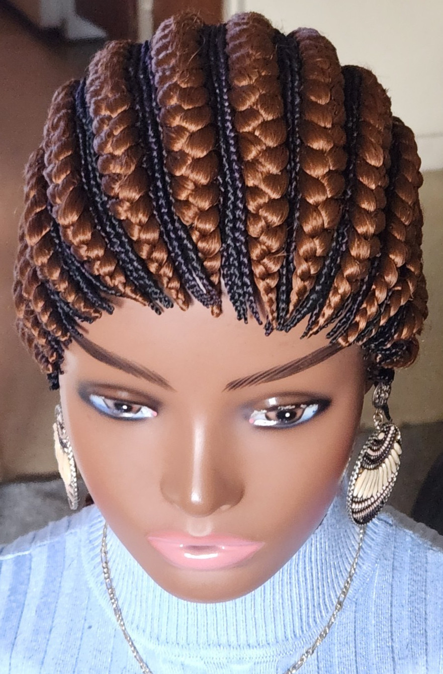Fully hand braided Ghana banana cornrows wig paka Brown/dark purple