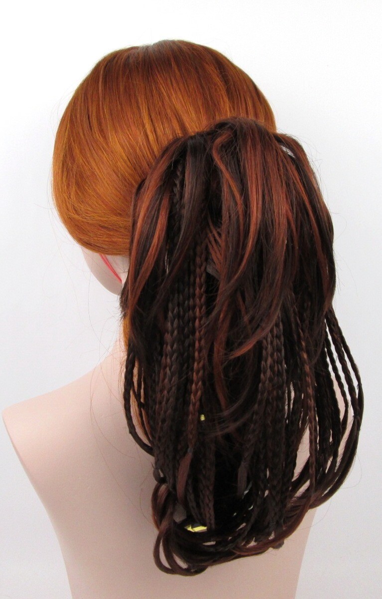MIXED TINY BRAIDS BRAIDED STRAIGHT HAIR PONYTAIL HAIRPIECE CLAW CLIP BON BON