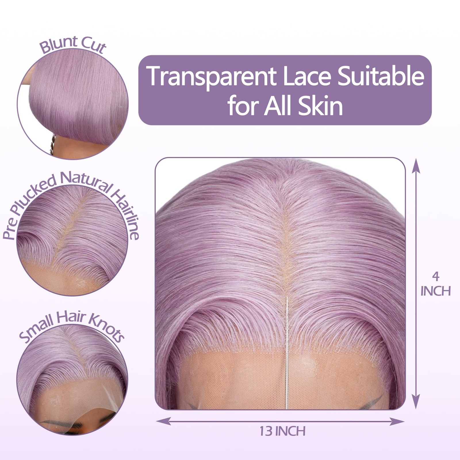 Bestvivid Lilac Bob Lace Front Wigs Human Hair 10 Inch Colored Bob Wig Human
