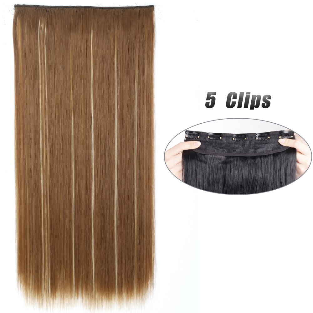 Synthetic 5 Clip In Hair Extension Long Straight Hairstyle Hairpiece Black Brown