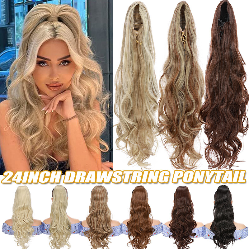 24″ Long Drawstring Ponytail Pony Tail Clip In Hair Extension Real as Human US