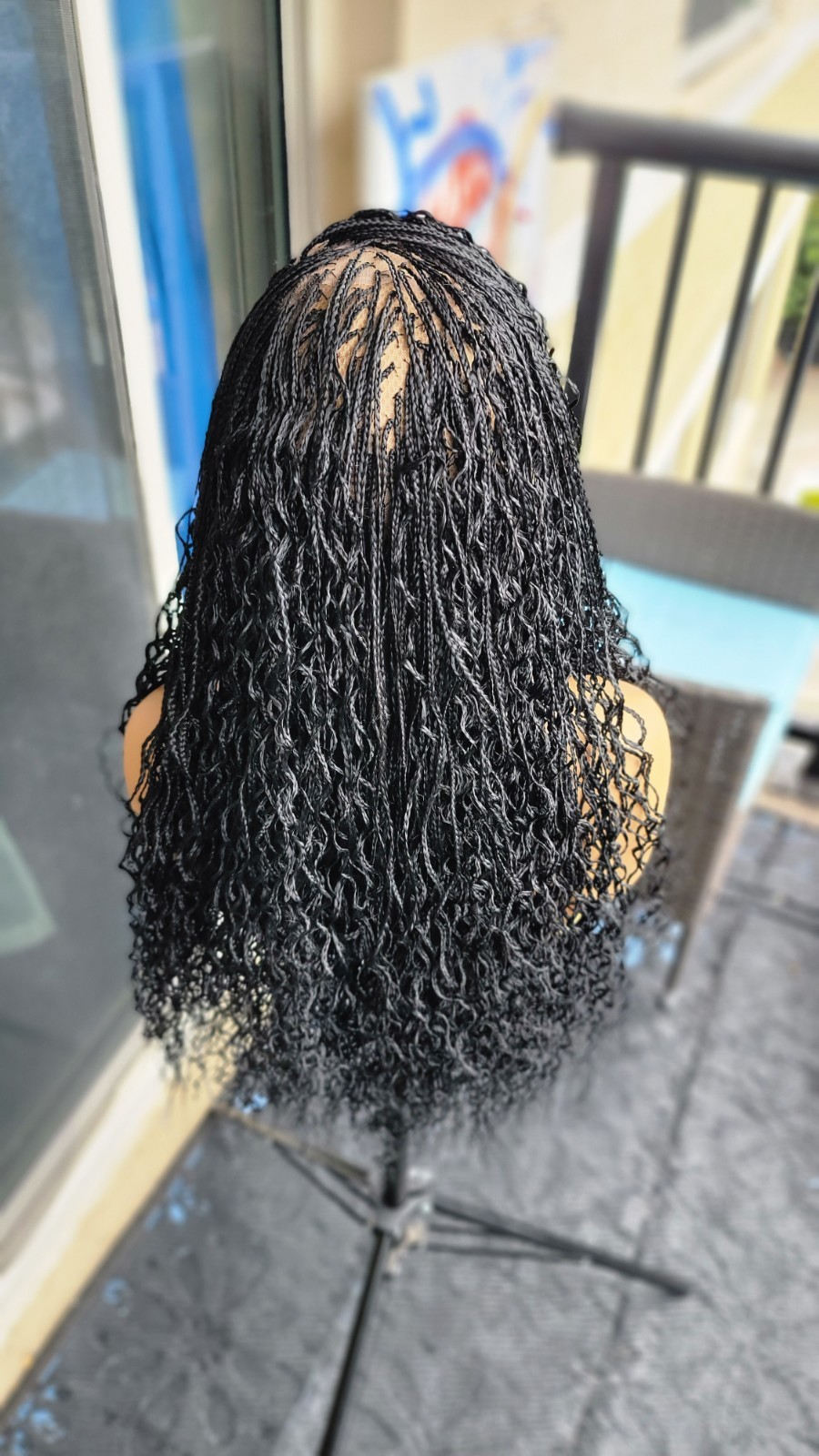 Braided Wig 22″ Micro Boho Braids Jet Black Full Lace Glueless Handmade Long NWT