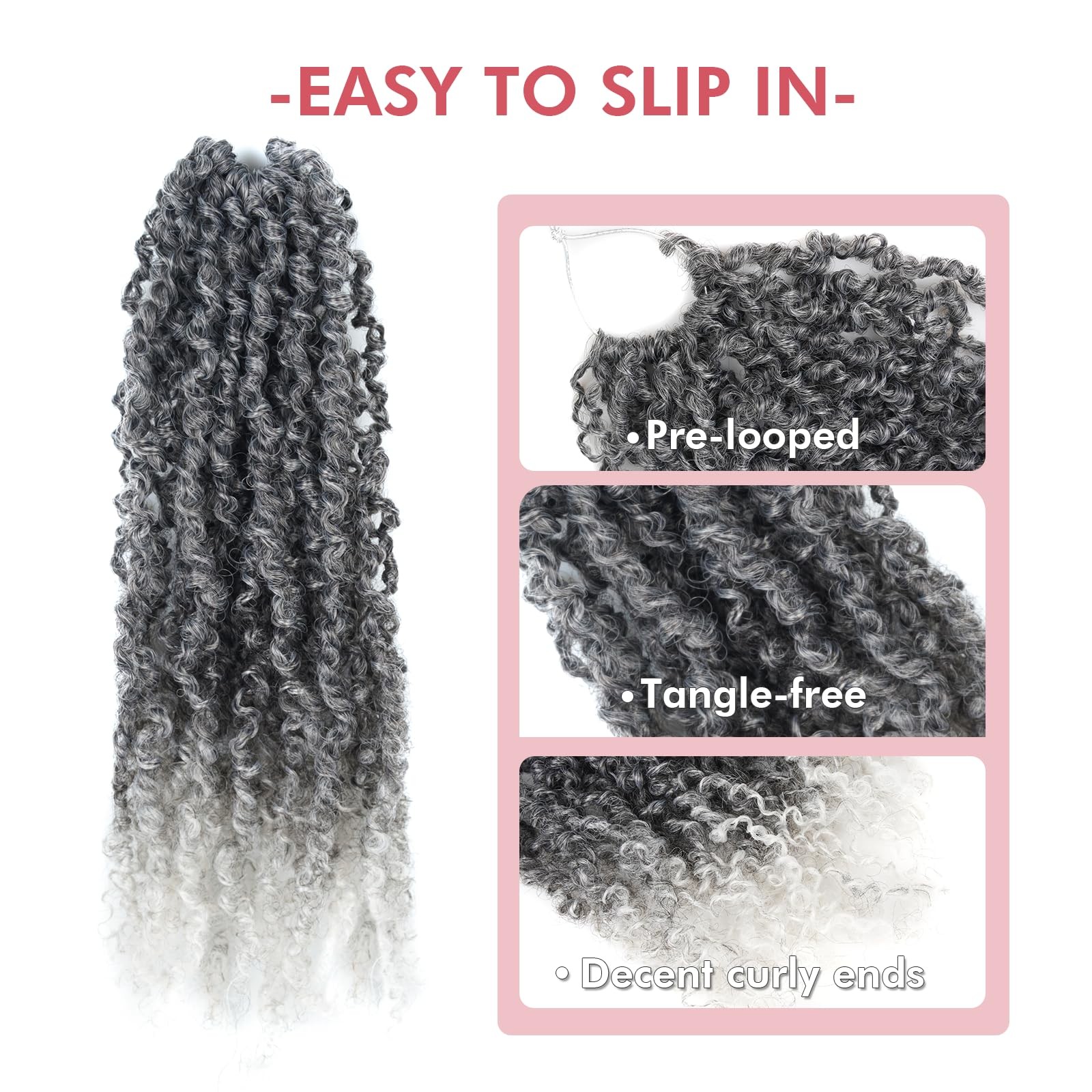 Pelokaa Yanky Twist Crochet Hair – 8 Inch 8 Packs (240 Strands) Ombre Gray Pre-t