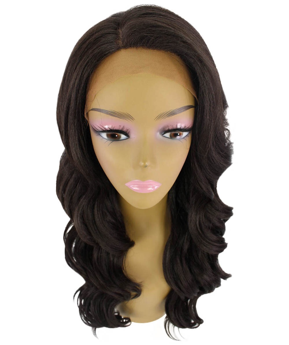 LUXLUXE Lucinda Wavy 23 Inch Long 4X4 Hand-Tied Lace Front Wig, Dark Brown