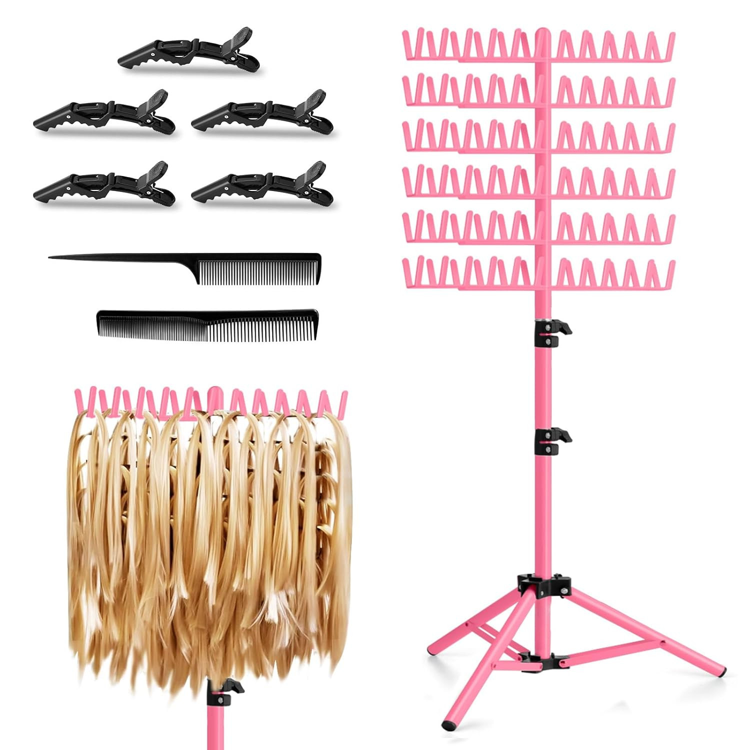 Braiding Hair Rack Height Adjustable 144 Pegs Braiding Rack Hair Extension Holde