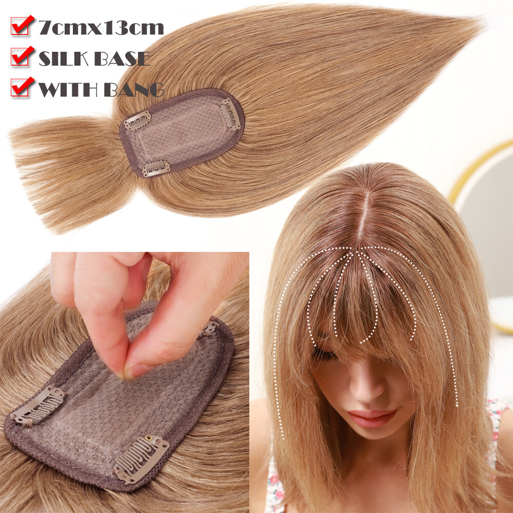 Clip In 100% Remy Human Hair Topper Hairpiece Toupee Silk Mono Base Women System