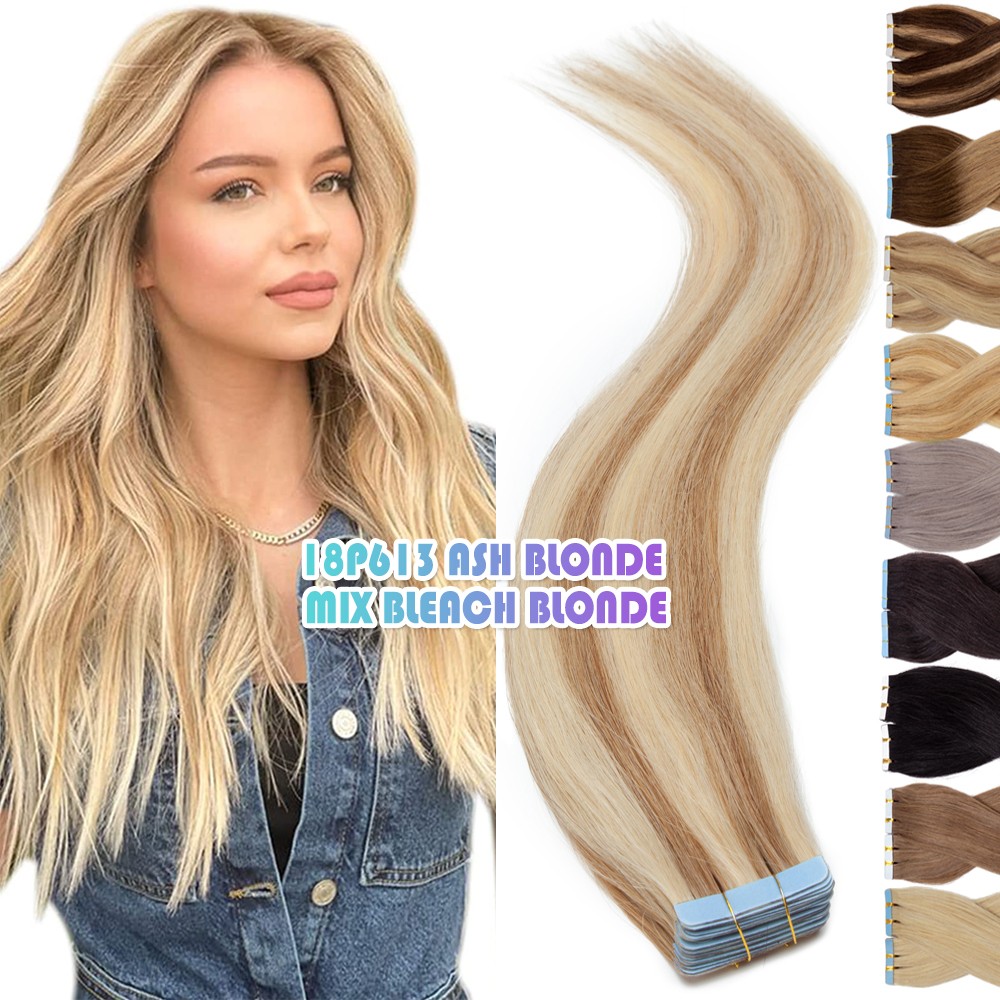 150g Tape In Human Hair Extensions Full Head Skin Weft Highlight Thick Glue Remy