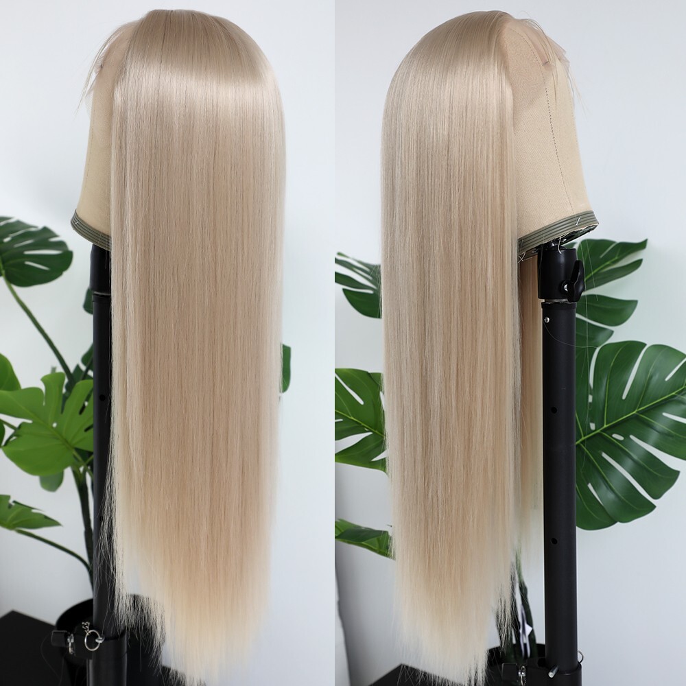 Ash Blonde Heat Resistant Synthetic Wigs Long Straight Hair Glueless Natural Wig