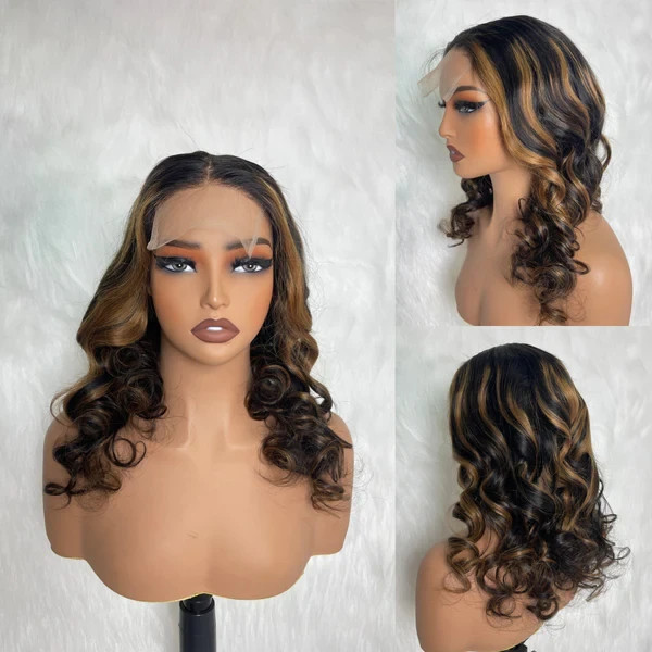18 inch 4X4 Transparent Lace Highlight Body Wave Wig