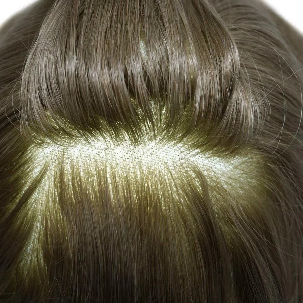 SWISS LACE Front Mens Toupee Human Hair Replacement System Poly Skin Hairpiece