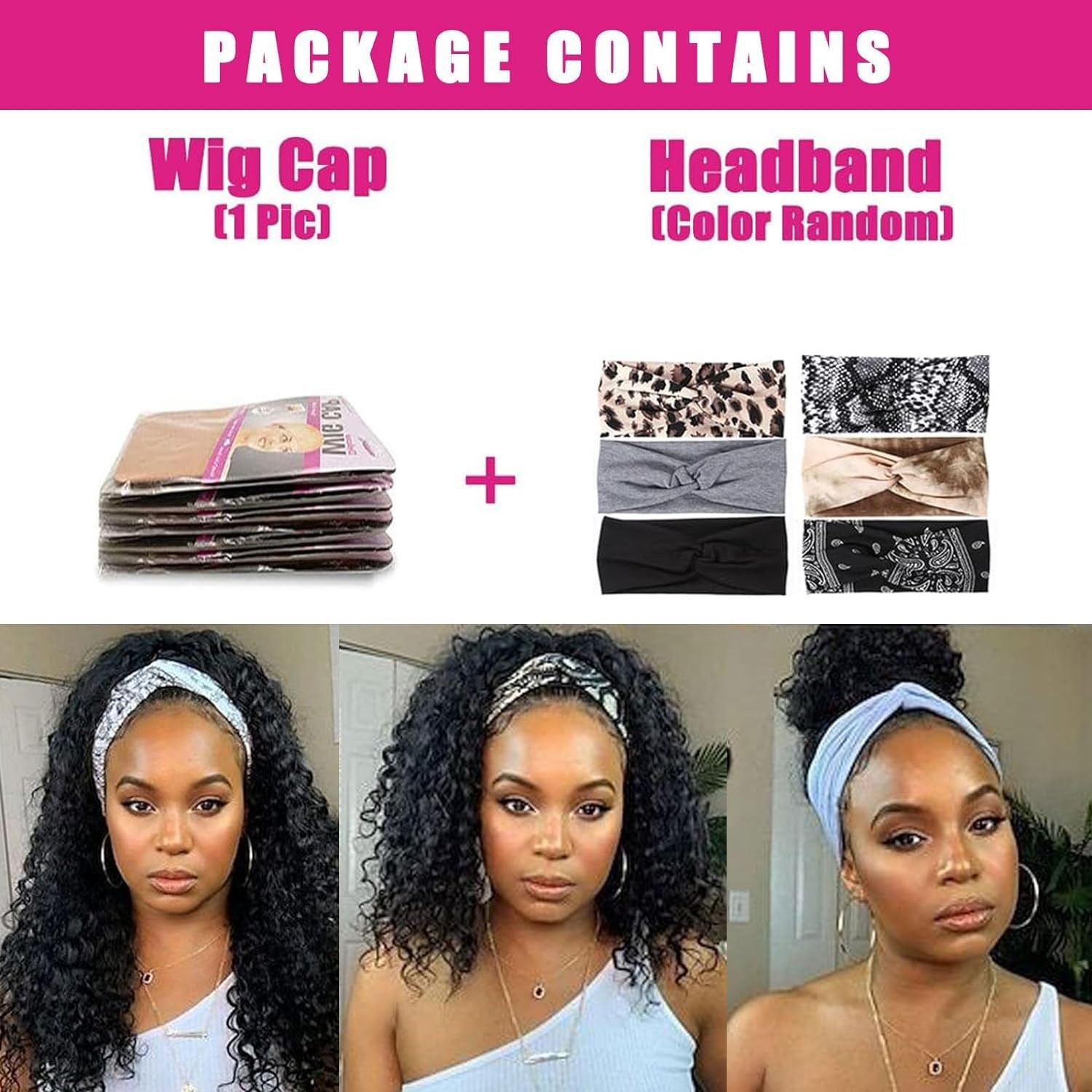 AISI QUEENS Headband Wig Human Hair Glueless Curly Highlight for Black Women 14i